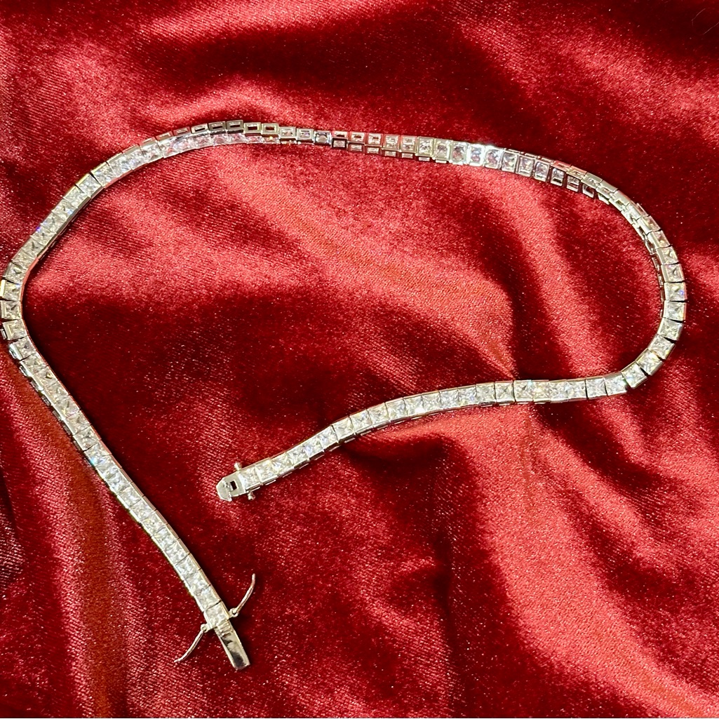 Stunning Landau 4 Mm Square Cz .925 Tennis Necklace 14” Channel Set In S
